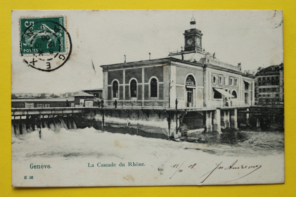 Ansichtskarte AK Genf / Cascade du Rhone / 1908 / Gebäude – Brücke – Technik
